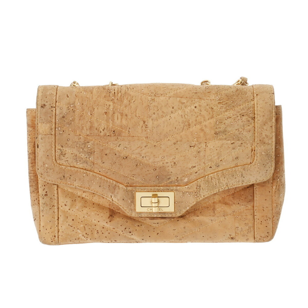 CHANEL Chain Shoulder Bag Cork Beige Leather